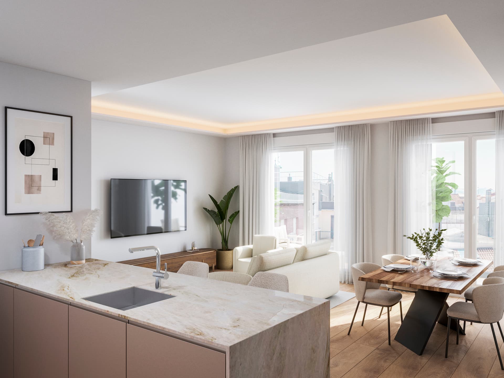 Imagen /content/alfonso-viii/AlfonsoVIII_Salon_Cocina_Atico_1_C_Final.jpg del proyecto Alfonso VIII