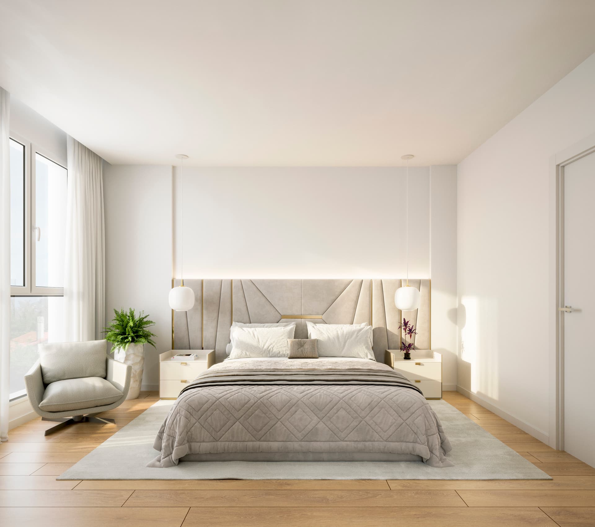 Imagen /content/laredo/Laredo_dormitorio_cama_final.jpg del proyecto Adosados Laredo