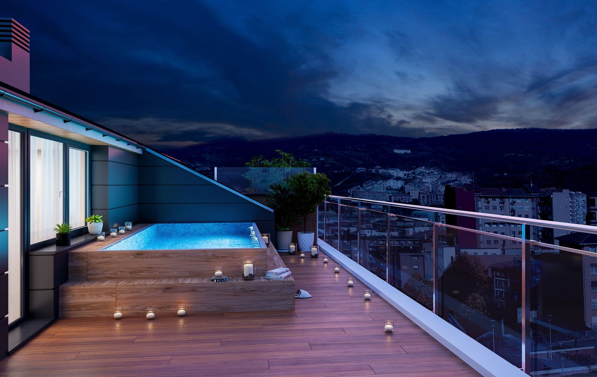 Imagen /content/plazabitarte-basauri/piscina_nocturna.jpg del proyecto Plazabitarte