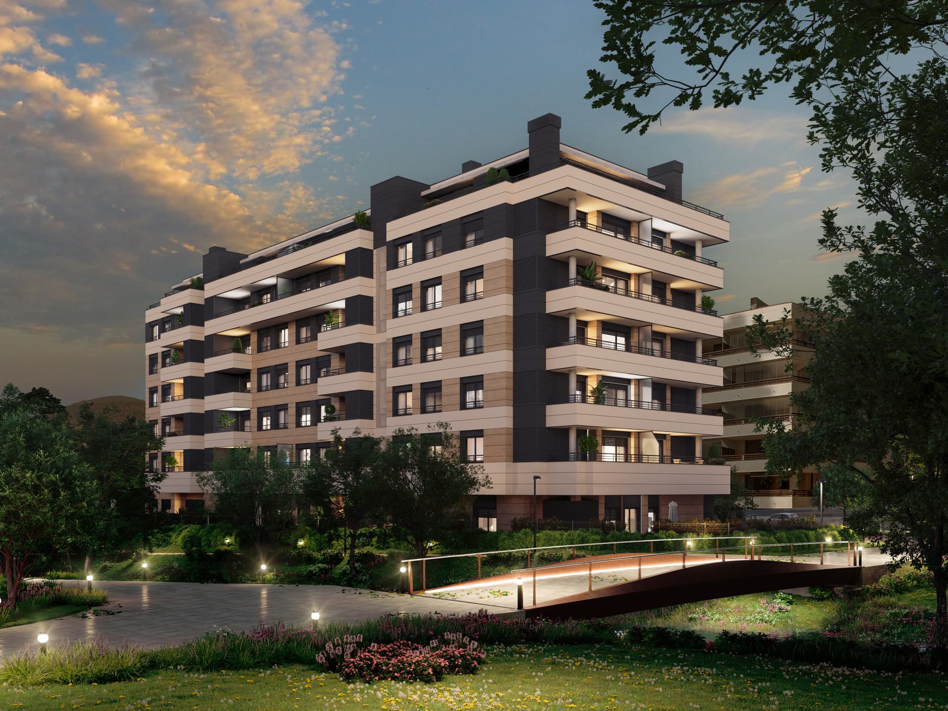 Imagen /content/san-roke-2-durango-bizkaia/SanRoke_PR2_Calle_SO_Atardecer_Final.jpg del proyecto San Roke Segunda Fase